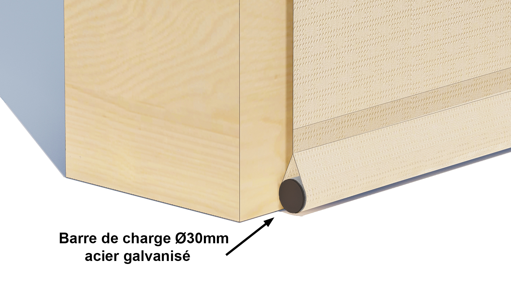 Finition Fourreau 70mm + barre de charge Ø30mm pour bâche terrasse